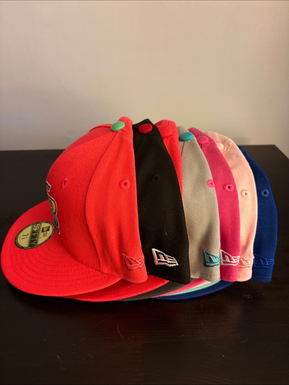 New Era Multi-Color Fitted Caps Stack - Red, Black, Gray, Pink, Light Pink, Blue
